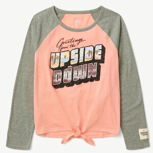 Justice STRANGER THINGS Long Sleeve Tie Baseball Raglan Shirt Girls Size 7-8 NEW